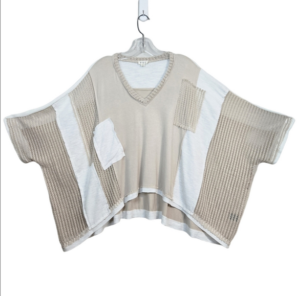 POL Beige & White Oversized Mixed Media Knit Top, Size S ~ EUC - Picture 4 of 8